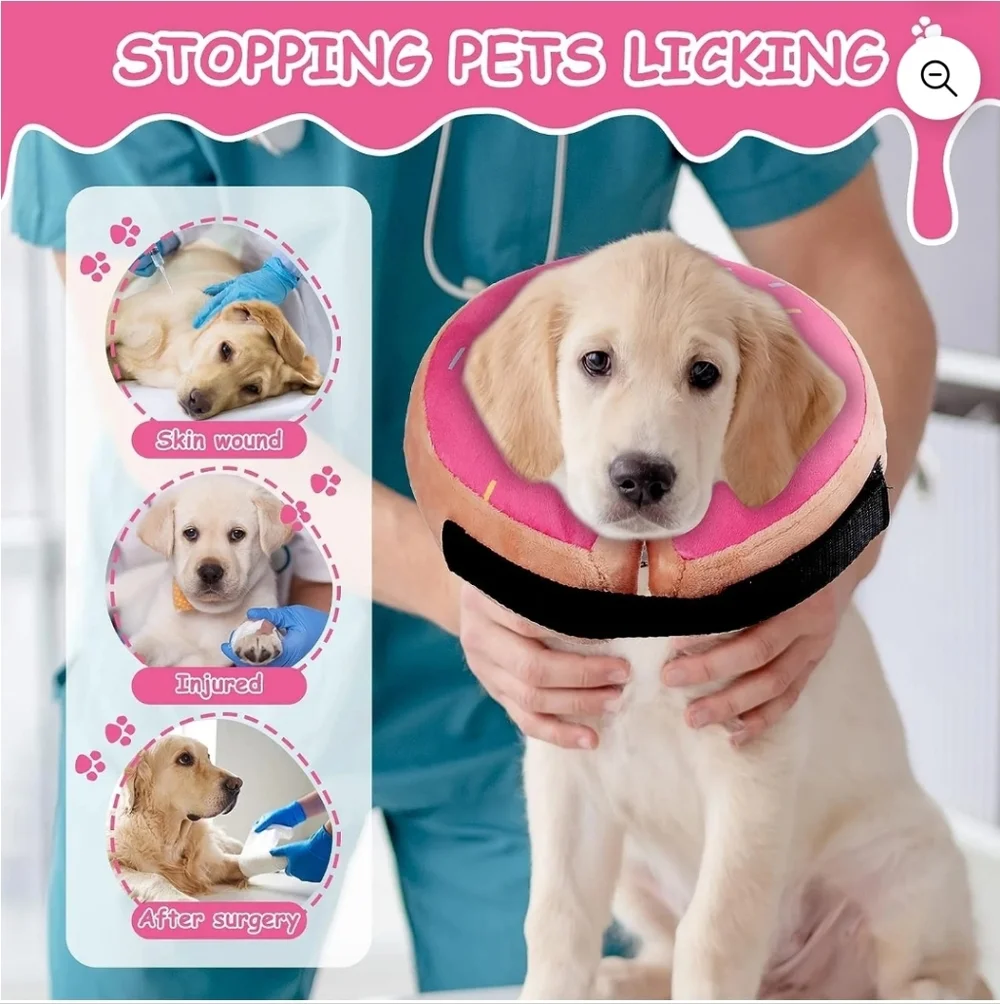 Soft Pink Donut Inflatable Dog Cone E Collar Post Surgery Recovery Size L